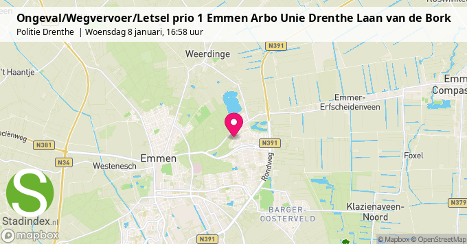 Ongeval/Wegvervoer/Letsel prio 1 Emmen Arbo Unie Drenthe Laan van de Bork