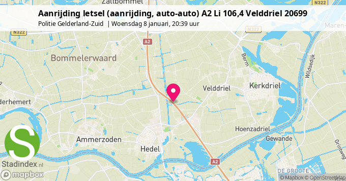 Aanrijding letsel (aanrijding, auto-auto) A2 Li 106,4 Velddriel 20699