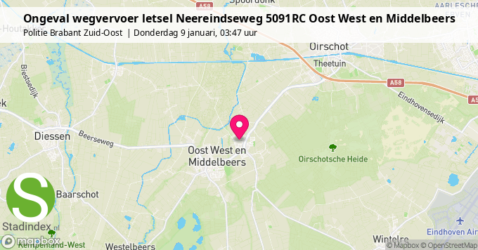 Ongeval wegvervoer letsel Neereindseweg 5091RC Oost West en Middelbeers