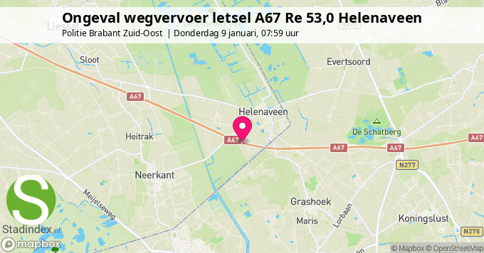 Ongeval wegvervoer letsel A67 Re 53,0 Helenaveen