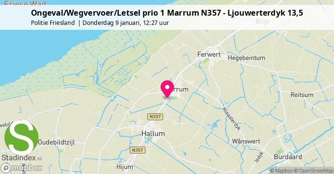 Ongeval/Wegvervoer/Letsel prio 1 Marrum N357 - Ljouwerterdyk 13,5