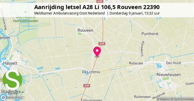 Aanrijding letsel A28 Li 106,5 Rouveen 22390