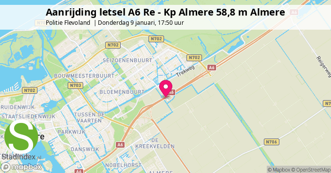 Aanrijding letsel A6 Re - Kp Almere 58,8 m Almere