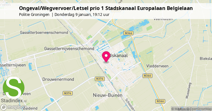 Ongeval/Wegvervoer/Letsel prio 1 Stadskanaal Europalaan Belgielaan