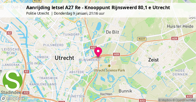 Aanrijding letsel A27 Re - Knooppunt Rijnsweerd 80,1 e Utrecht