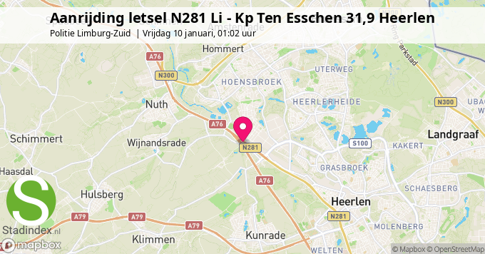 Aanrijding letsel N281 Li - Kp Ten Esschen 31,9 Heerlen