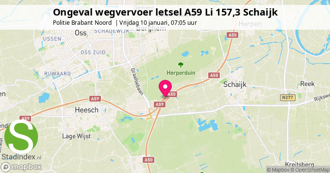 Ongeval wegvervoer letsel A59 Li 157,3 Schaijk