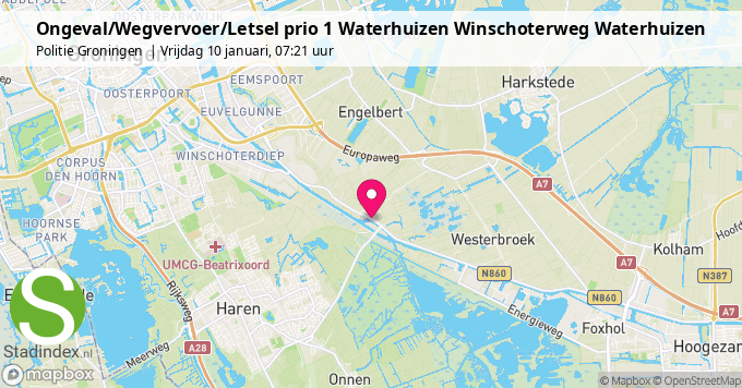 Ongeval/Wegvervoer/Letsel prio 1 Waterhuizen Winschoterweg Waterhuizen