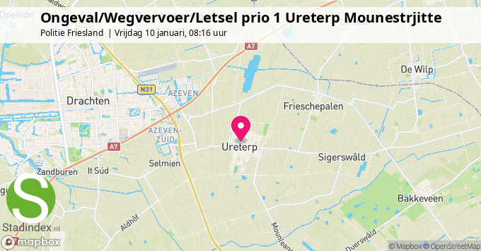 Ongeval/Wegvervoer/Letsel prio 1 Ureterp Mounestrjitte