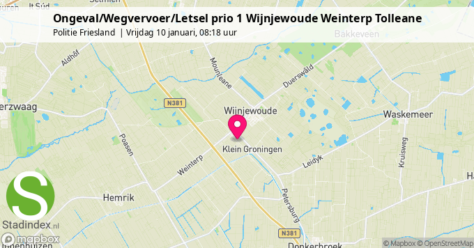 Ongeval/Wegvervoer/Letsel prio 1 Wijnjewoude Weinterp Tolleane