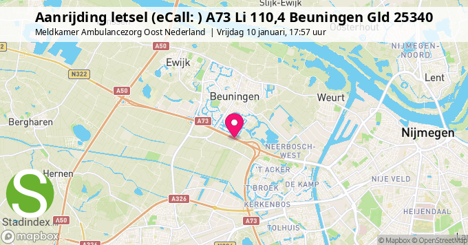 Aanrijding letsel (eCall: ) A73 Li 110,4 Beuningen Gld 25340