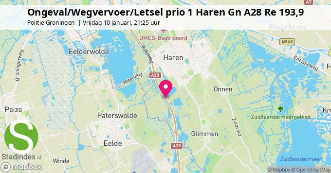 Ongeval/Wegvervoer/Letsel prio 1 Haren Gn A28 Re 193,9