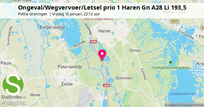 Ongeval/Wegvervoer/Letsel prio 1 Haren Gn A28 Li 193,5