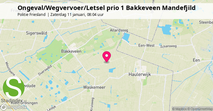 Ongeval/Wegvervoer/Letsel prio 1 Bakkeveen Mandefjild