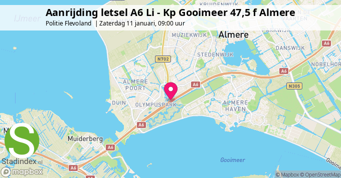 Aanrijding letsel A6 Li - Kp Gooimeer 47,5 f Almere