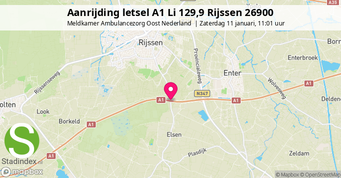 Aanrijding letsel A1 Li 129,9 Rijssen 26900