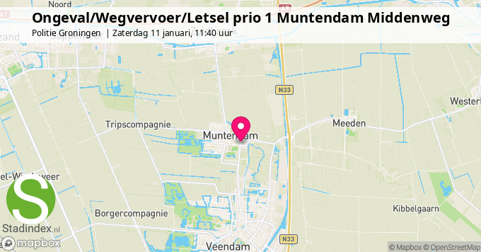 Ongeval/Wegvervoer/Letsel prio 1 Muntendam Middenweg