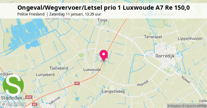 Ongeval/Wegvervoer/Letsel prio 1 Luxwoude A7 Re 150,0