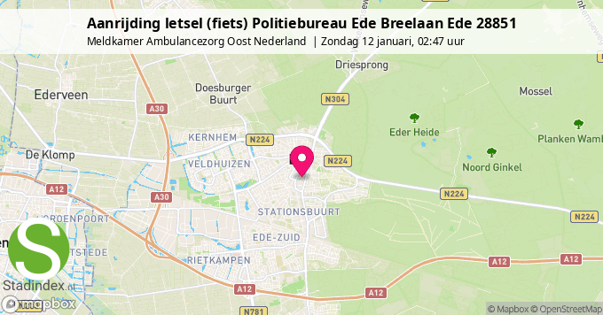 Aanrijding letsel (fiets) Politiebureau Ede Breelaan Ede 28851