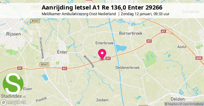 Aanrijding letsel A1 Re 136,0 Enter 29266