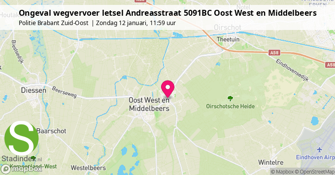 Ongeval wegvervoer letsel Andreasstraat 5091BC Oost West en Middelbeers