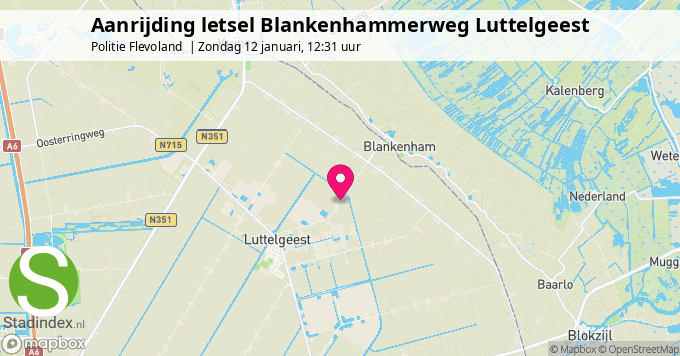 Aanrijding letsel Blankenhammerweg Luttelgeest