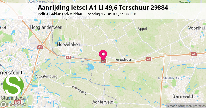 Aanrijding letsel A1 Li 49,6 Terschuur 29884