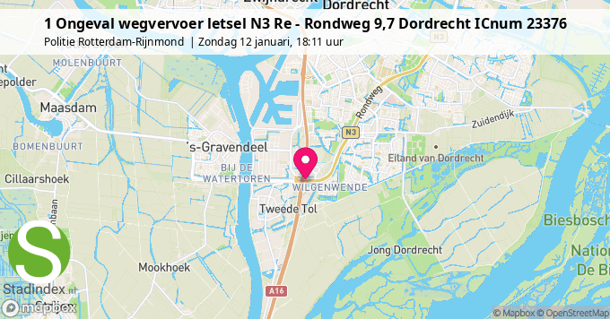 1 Ongeval wegvervoer letsel N3 Re - Rondweg 9,7 Dordrecht ICnum 23376