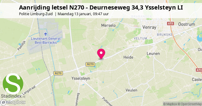 Aanrijding letsel N270 - Deurneseweg 34,3 Ysselsteyn LI