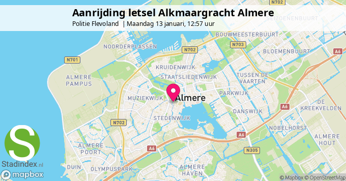 Aanrijding letsel Alkmaargracht Almere