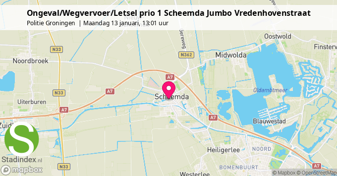 Ongeval/Wegvervoer/Letsel prio 1 Scheemda Jumbo Vredenhovenstraat