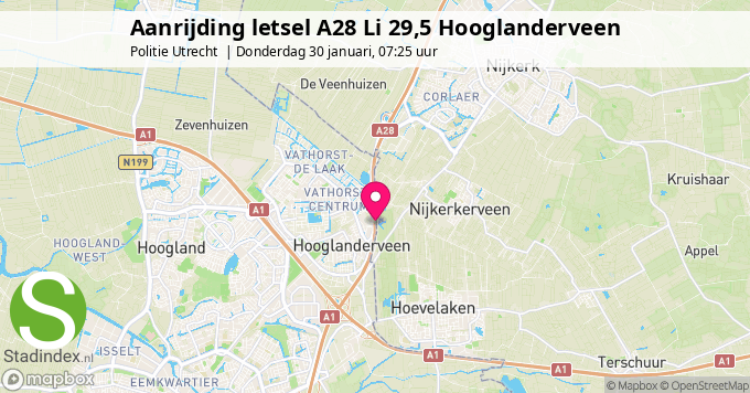 Aanrijding letsel A28 Li 29,5 Hooglanderveen