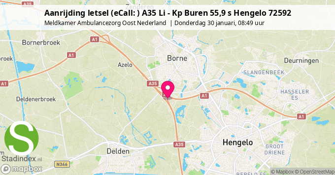 Aanrijding letsel (eCall: ) A35 Li - Kp Buren 55,9 s Hengelo 72592