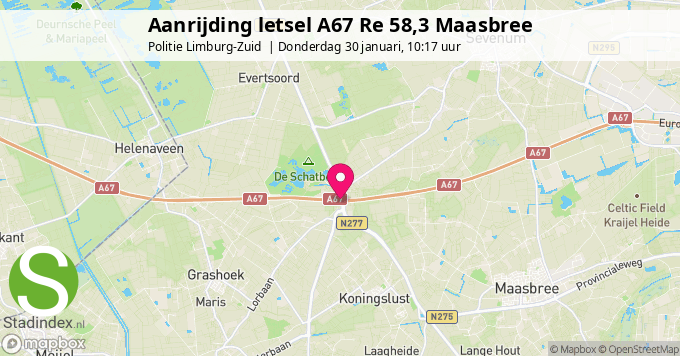 Aanrijding letsel A67 Re 58,3 Maasbree