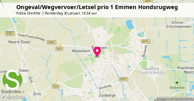 Ongeval/Wegvervoer/Letsel prio 1 Emmen Hondsrugweg