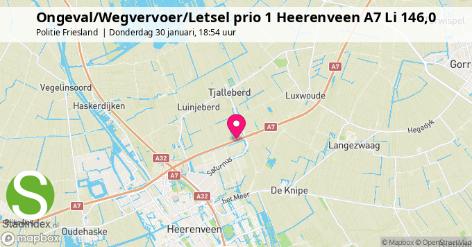 Ongeval/Wegvervoer/Letsel prio 1 Heerenveen A7 Li 146,0