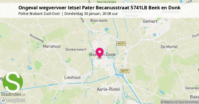 Ongeval wegvervoer letsel Pater Becanusstraat 5741LB Beek en Donk