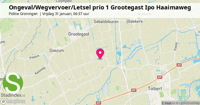 Ongeval/Wegvervoer/Letsel prio 1 Grootegast Ipo Haaimaweg