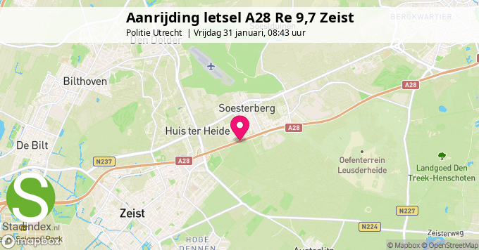 Aanrijding letsel A28 Re 9,7 Zeist