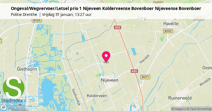 Ongeval/Wegvervoer/Letsel prio 1 Nijeveen Kolderveense Bovenboer Nijeveense Bovenboer