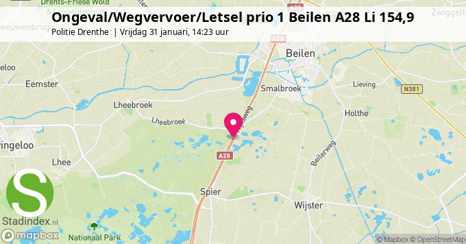 Ongeval/Wegvervoer/Letsel prio 1 Beilen A28 Li 154,9