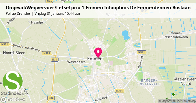 Ongeval/Wegvervoer/Letsel prio 1 Emmen Inloophuis De Emmerdennen Boslaan