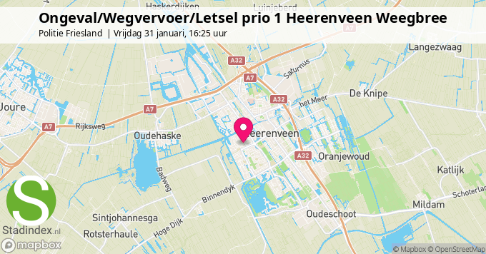 Ongeval/Wegvervoer/Letsel prio 1 Heerenveen Weegbree