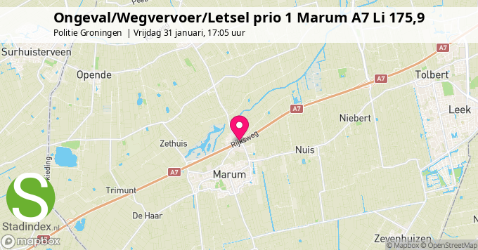 Ongeval/Wegvervoer/Letsel prio 1 Marum A7 Li 175,9