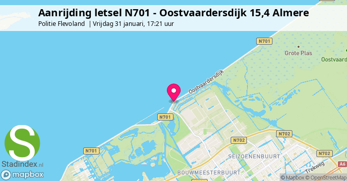 Aanrijding letsel N701 - Oostvaardersdijk 15,4 Almere