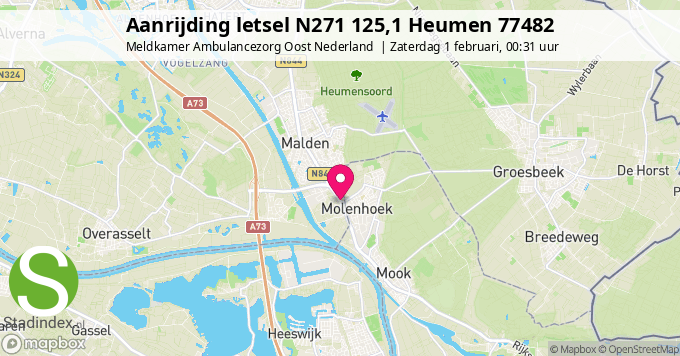 Aanrijding letsel N271 125,1 Heumen 77482