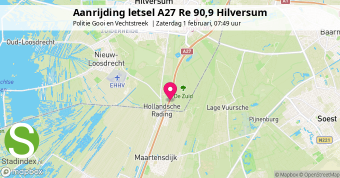 Aanrijding letsel A27 Re 90,9 Hilversum