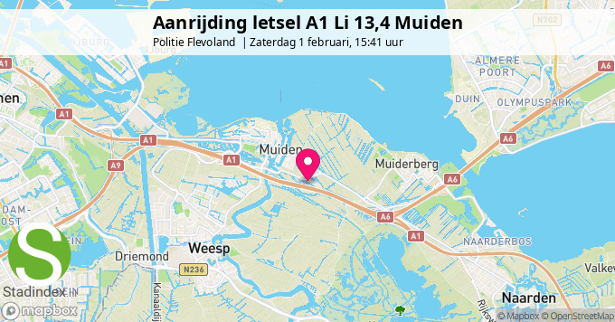 Aanrijding letsel A1 Li 13,4 Muiden