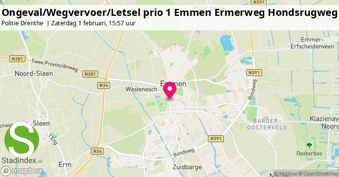 Ongeval/Wegvervoer/Letsel prio 1 Emmen Ermerweg Hondsrugweg