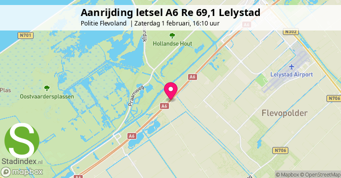 Aanrijding letsel A6 Re 69,1 Lelystad